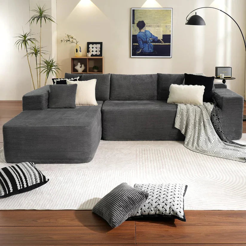 Relax in Style – L-Shape Modular Couch with Plush Corduroy Fabric