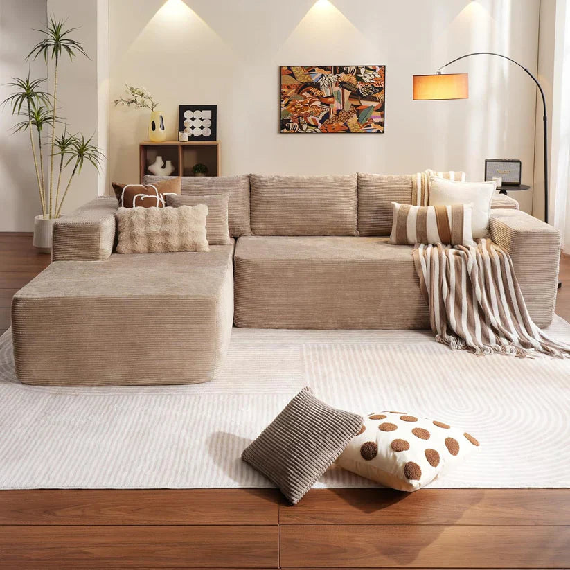 Relax in Style – L-Shape Modular Couch with Plush Corduroy Fabric