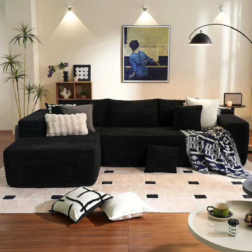 Relax in Style – L-Shape Modular Couch with Plush Corduroy Fabric