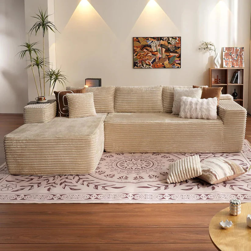Relax in Style – L-Shape Modular Couch with Plush Corduroy Fabric