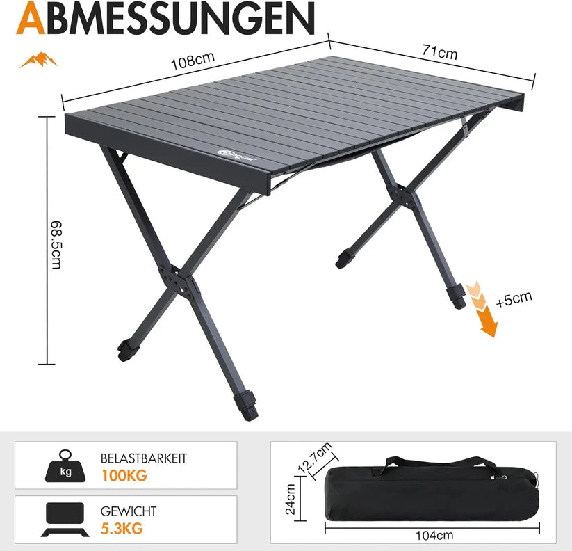 PORTAL Camping Table Foldable Height Adjustable
