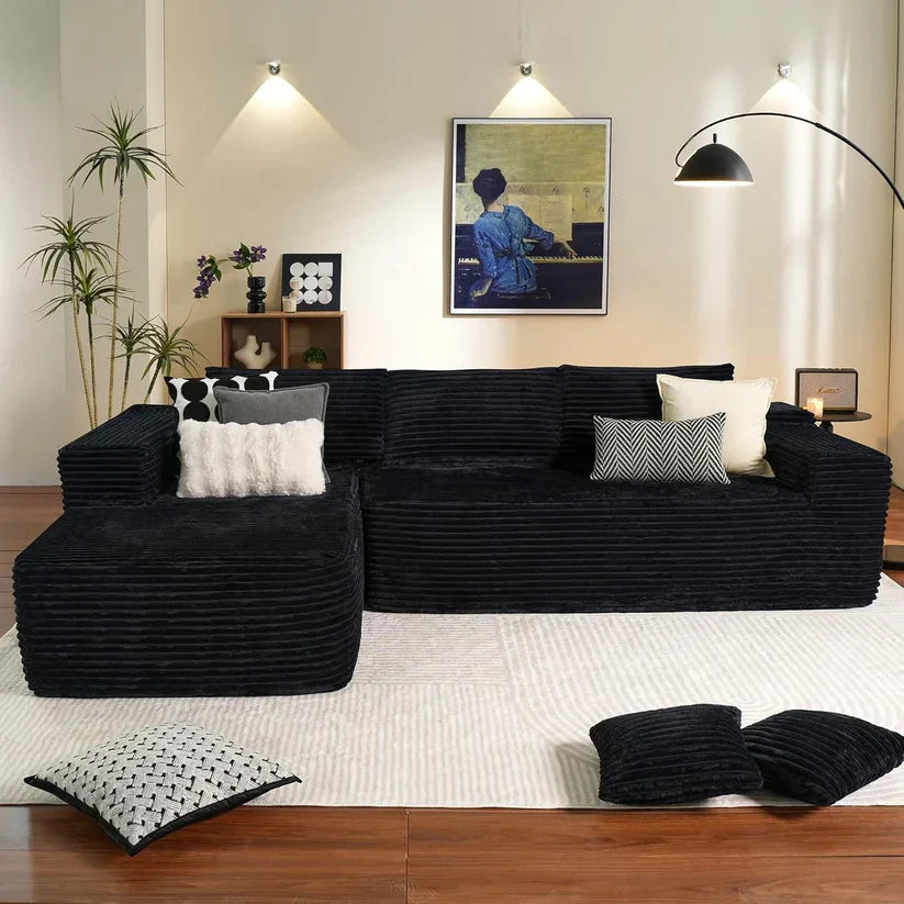 Relax in Style – L-Shape Modular Couch with Plush Corduroy Fabric