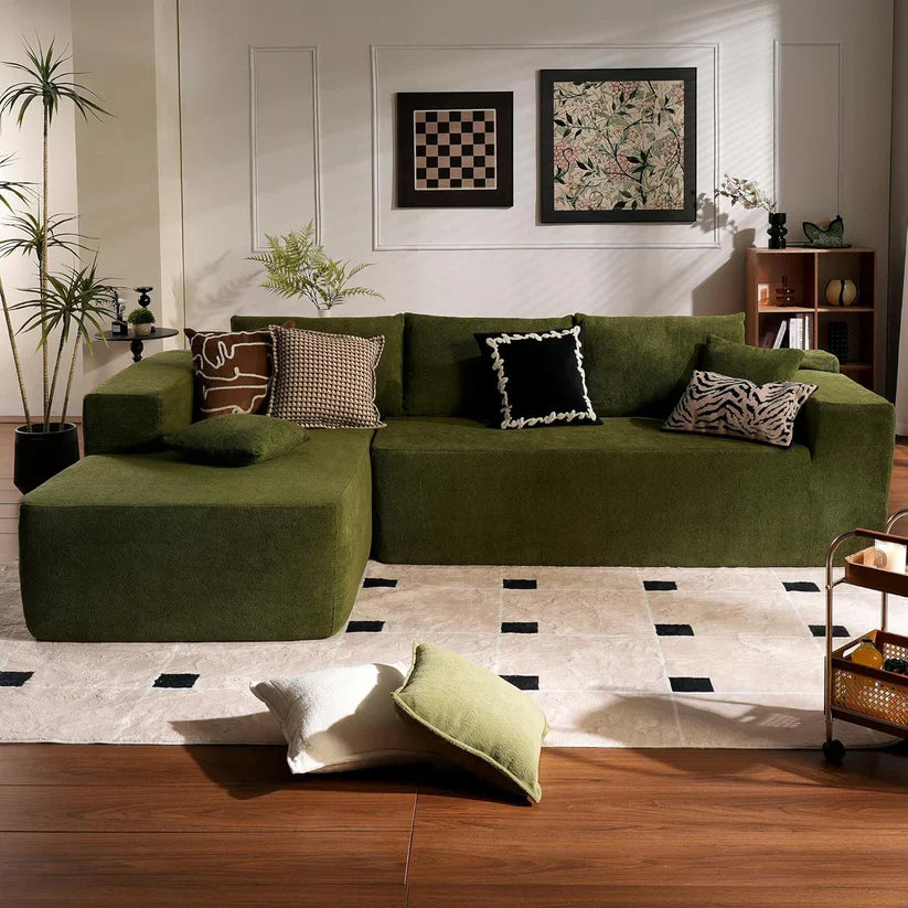 Relax in Style – L-Shape Modular Couch with Plush Corduroy Fabric