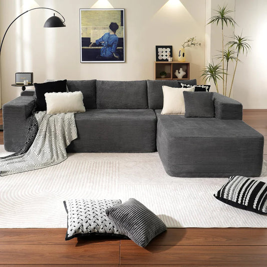 Relax in Style – L-Shape Modular Couch with Plush Corduroy Fabric