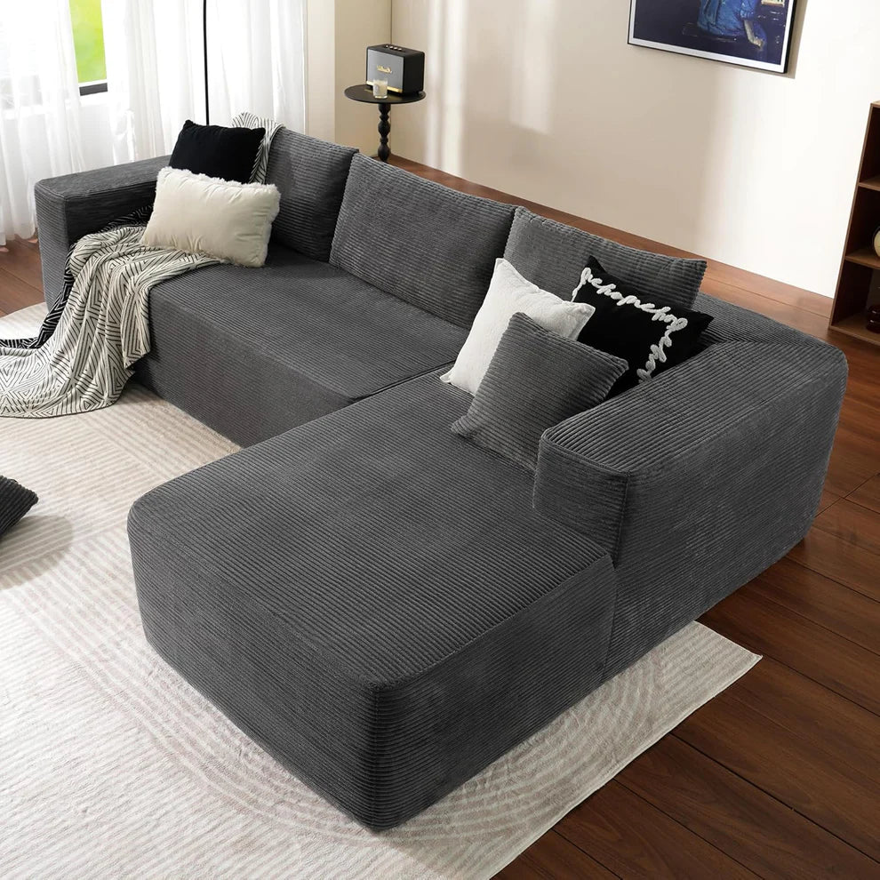 Relax in Style – L-Shape Modular Couch with Plush Corduroy Fabric