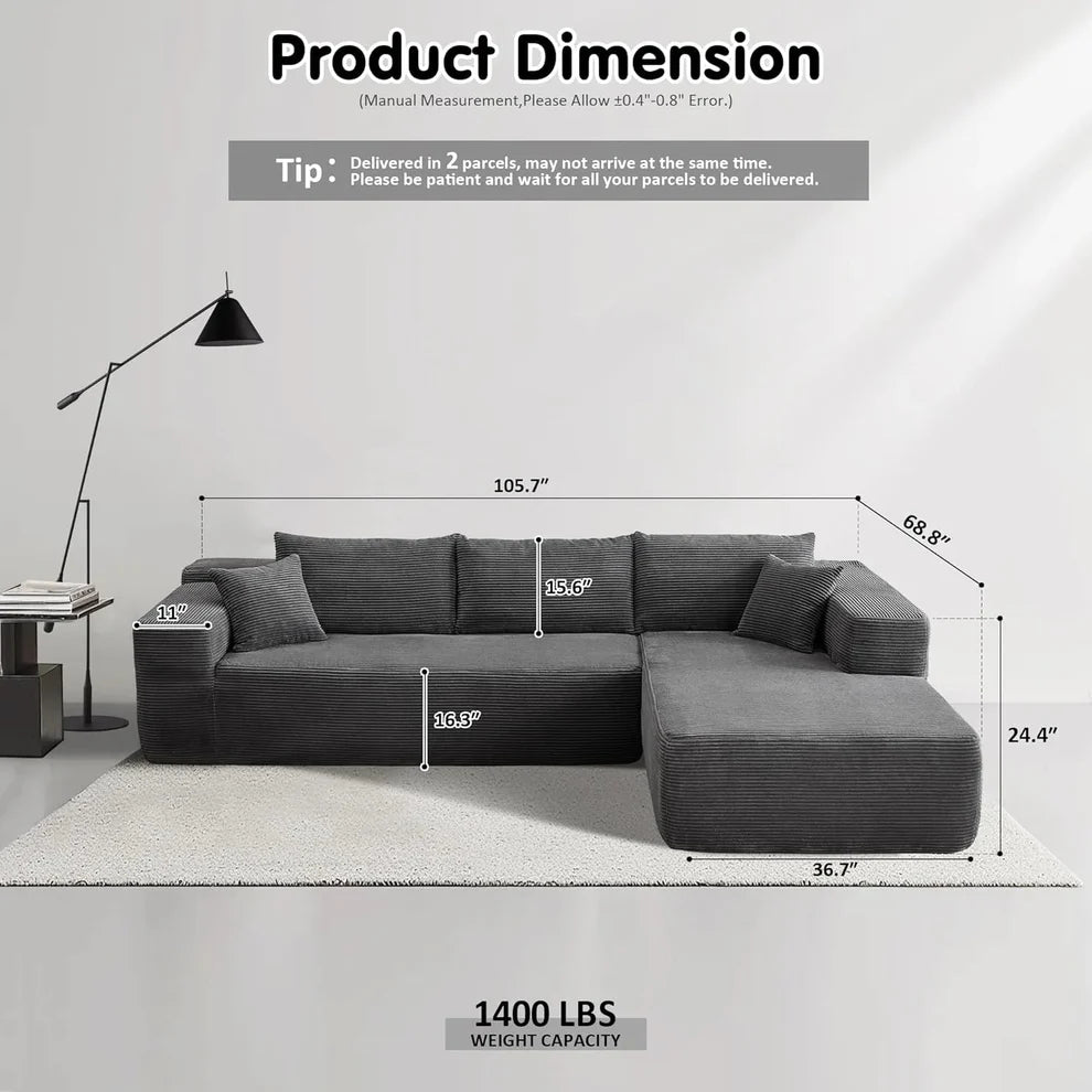 Relax in Style – L-Shape Modular Couch with Plush Corduroy Fabric