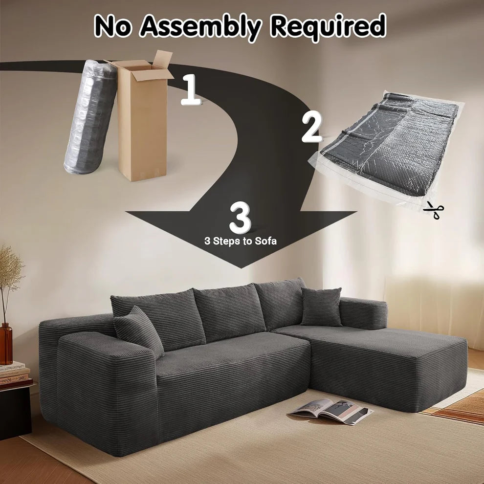 Relax in Style – L-Shape Modular Couch with Plush Corduroy Fabric