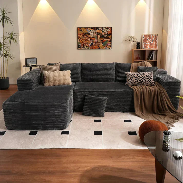 Relax in Style – L-Shape Modular Couch with Plush Corduroy Fabric