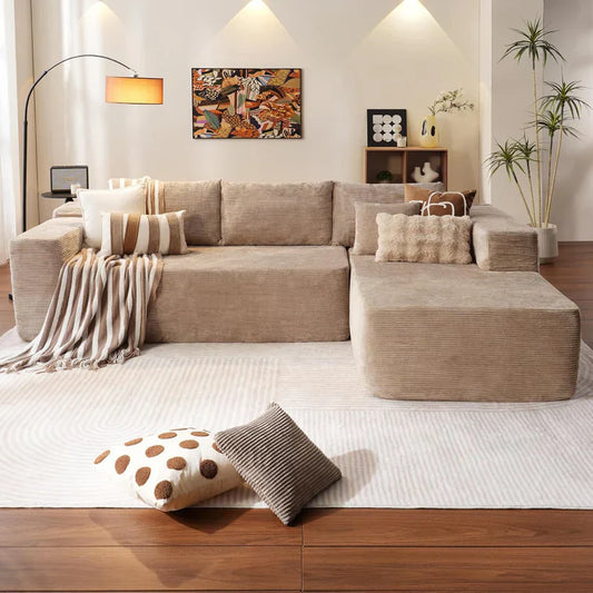 Relax in Style – L-Shape Modular Couch with Plush Corduroy Fabric
