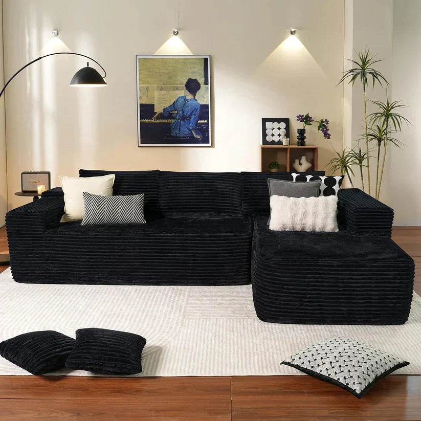 Relax in Style – L-Shape Modular Couch with Plush Corduroy Fabric
