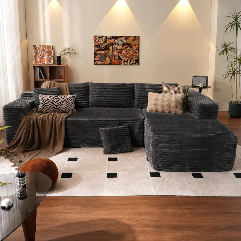 Relax in Style – L-Shape Modular Couch with Plush Corduroy Fabric