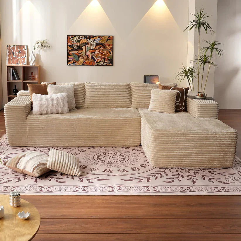 Relax in Style – L-Shape Modular Couch with Plush Corduroy Fabric