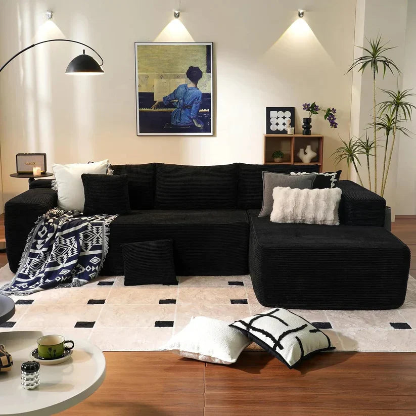 Relax in Style – L-Shape Modular Couch with Plush Corduroy Fabric