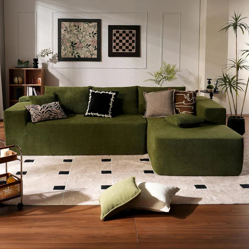 Relax in Style – L-Shape Modular Couch with Plush Corduroy Fabric